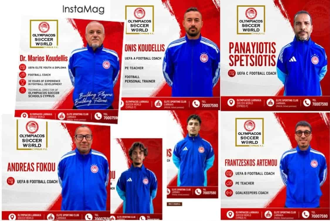 Γνωρίστε την προπονητική ομάδα του OLYMPIACOS SOCCER WORLD CYPRUS FC!